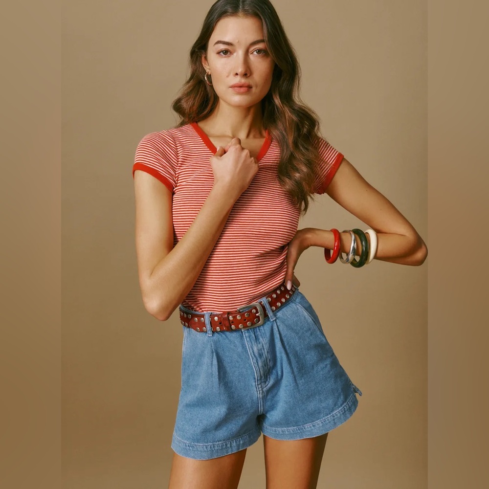 NWT Reformation Eliana Pleated Denim Shorts